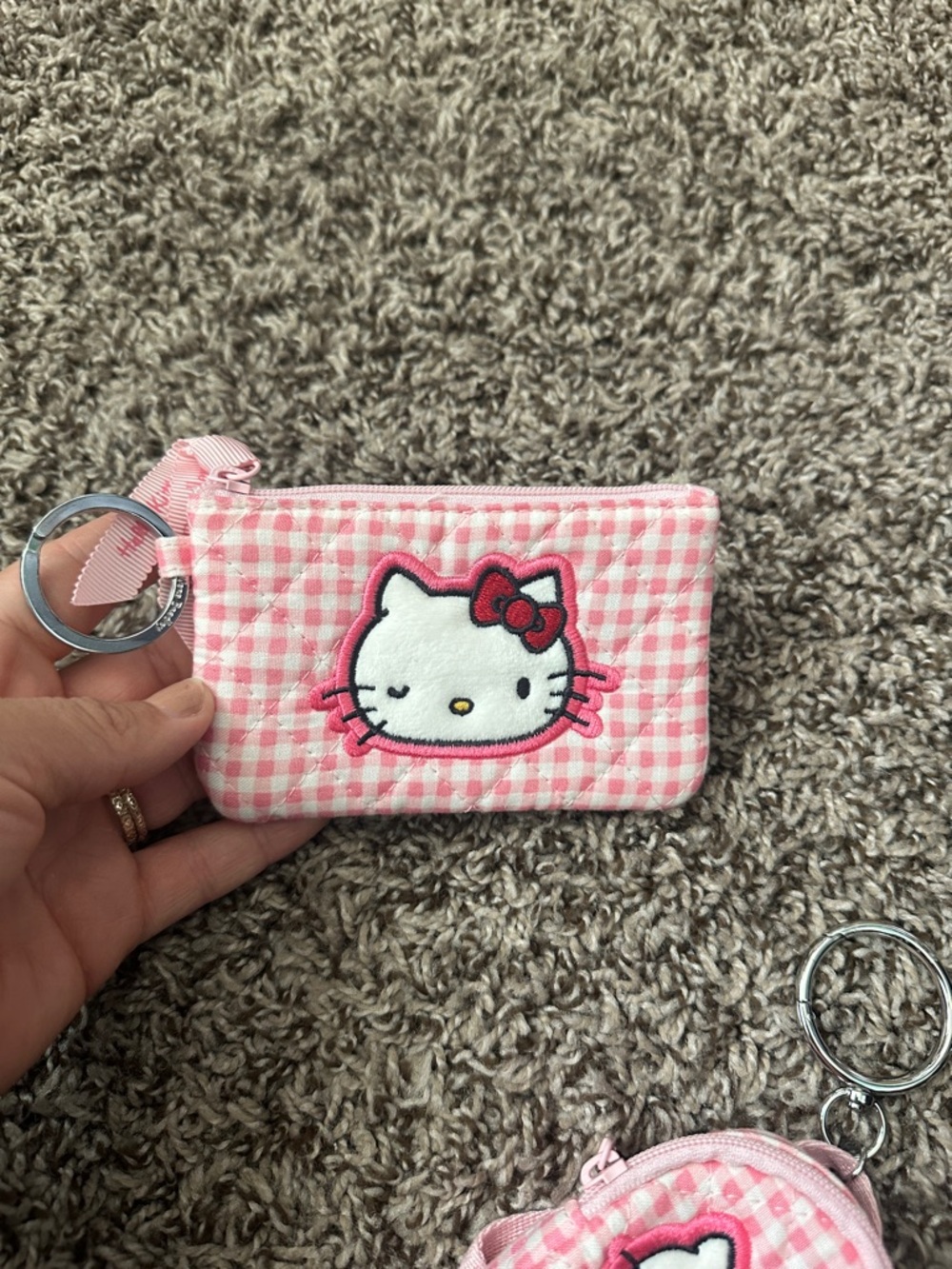 Hello Kitty Pink Gingham Key Pouch with Embroidered Face